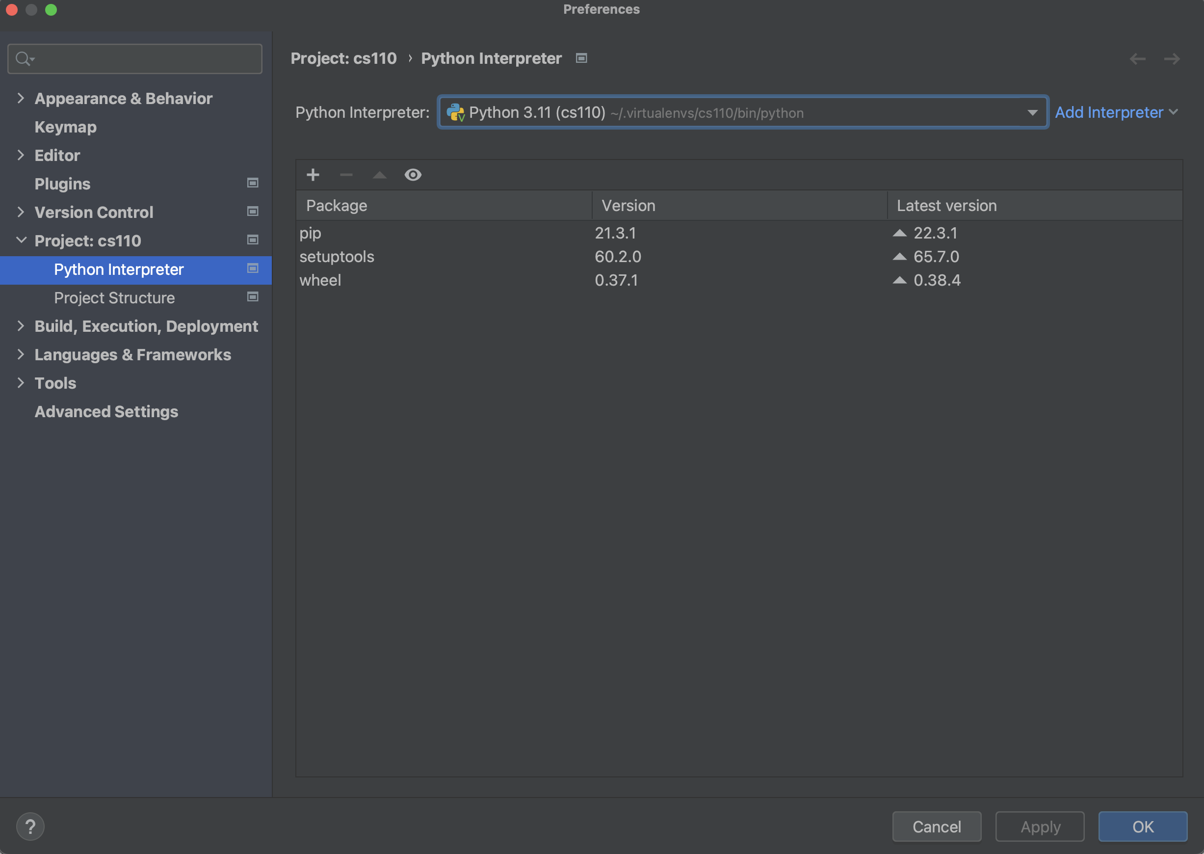 pycharm settings to install packages