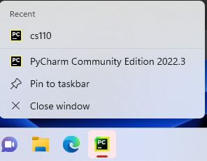 pinning PyCharm to the taskbar in Windows